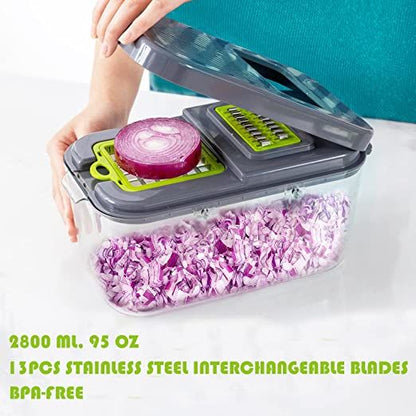 22-in-1 Multifunctional Vegetable Chopper with Container and 13 Stainless Steel Blades