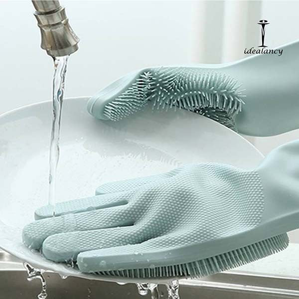 Pack of 2 Pairs Magic Silicone Dishwashing Scrubbing Gloves