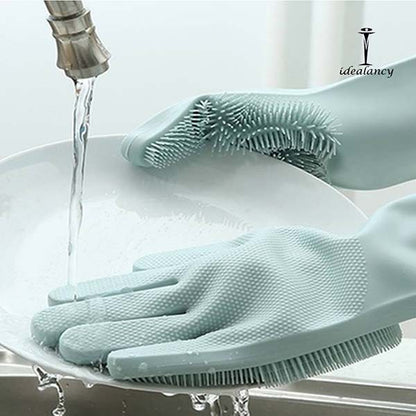 Pack of 2 Pairs Magic Silicone Dishwashing Scrubbing Gloves