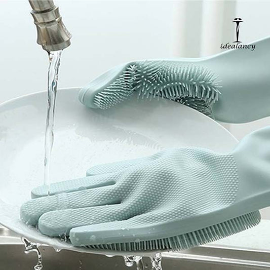 Pack of 2 Pairs Magic Silicone Dishwashing Scrubbing Gloves