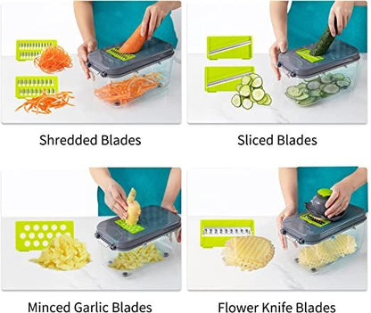 22-in-1 Multifunctional Vegetable Chopper with Container and 13 Stainless Steel Blades