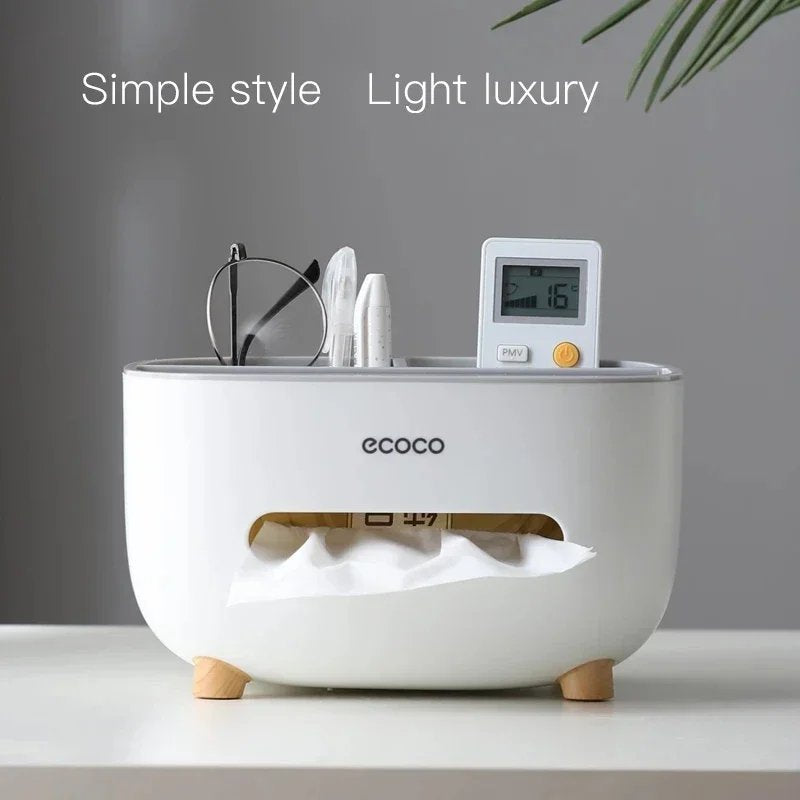 Multipurpose Desktop Tissue Box Organizer with Storage Tray