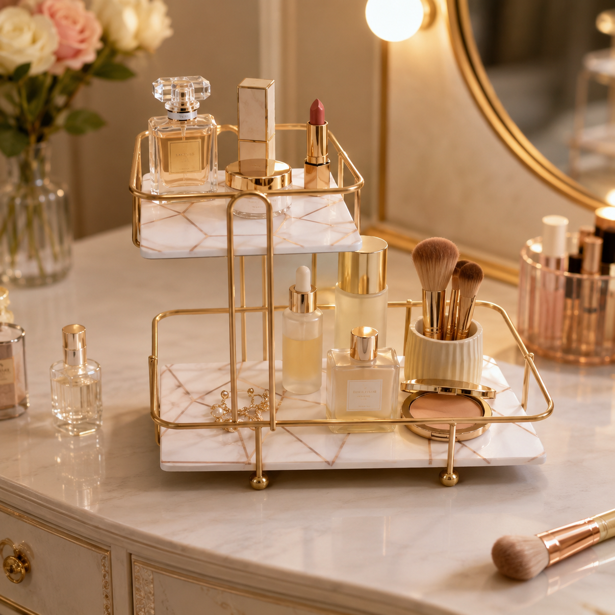 2-Tier Golden Vanity Organizer Stand