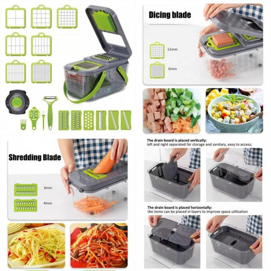22-in-1 Multifunctional Vegetable Chopper with Container and 13 Stainless Steel Blades