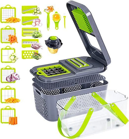 22-in-1 Multifunctional Vegetable Chopper with Container and 13 Stainless Steel Blades