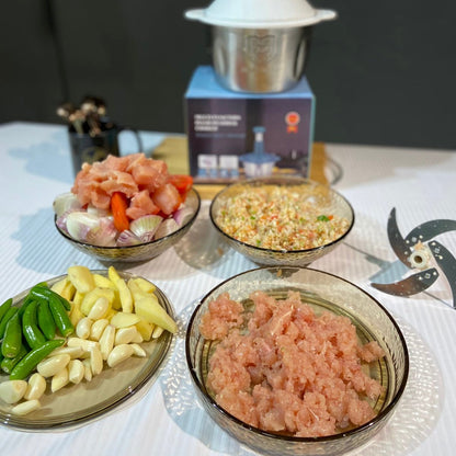 Hand Pressure Vegetable Chopper with Stainless Steel Bowl