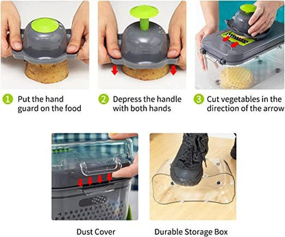 22-in-1 Multifunctional Vegetable Chopper with Container and 13 Stainless Steel Blades
