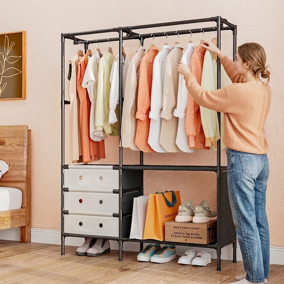 2 Row Metal Multifunctional Clothes Rack