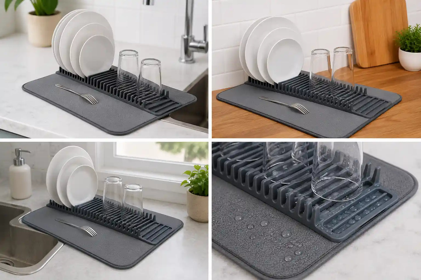 Housify Kitchen Dish Drying Mat with Plate Rack