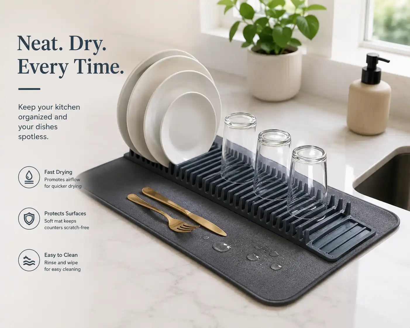 Housify Kitchen Dish Drying Mat with Plate Rack