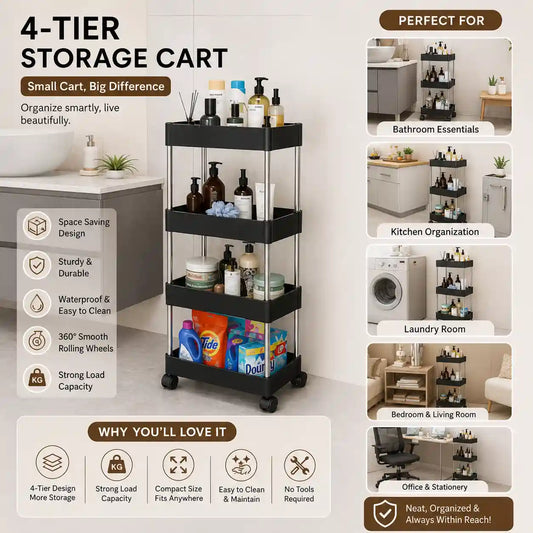 4 Tier Trolley Organizer with Movable Wheels