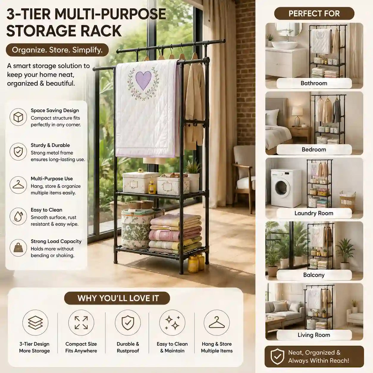 Portable Clothes Hanging Storage Rack