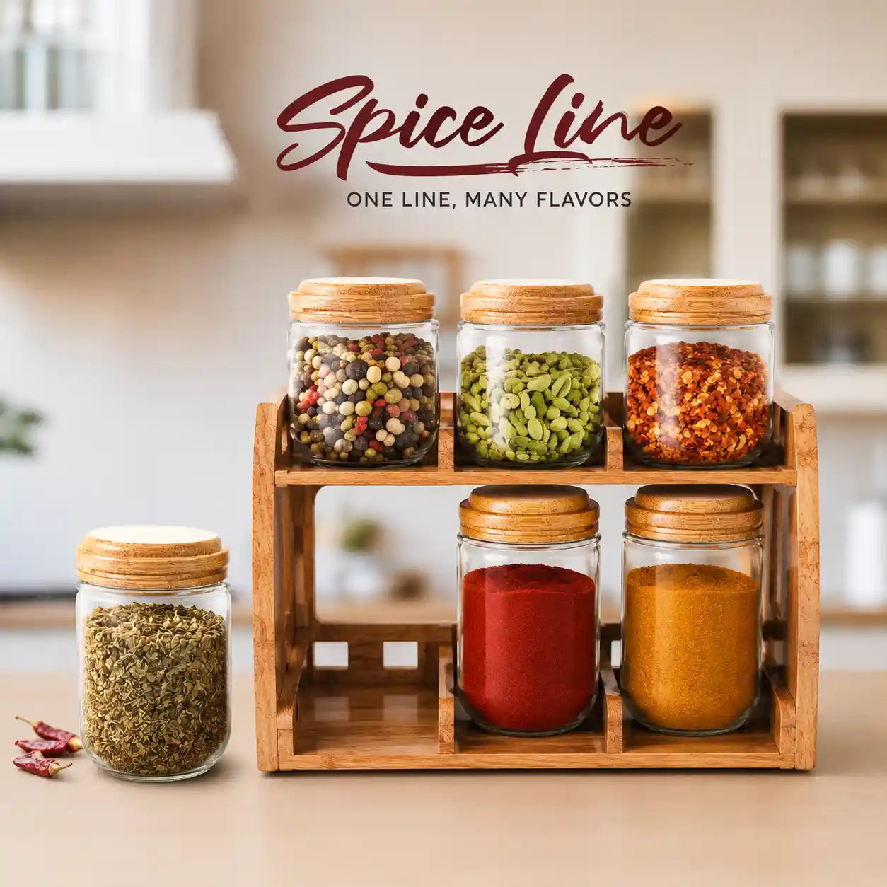 Spice Rack with 6 Airtight Jars