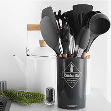 12-Piece Silicone Kitchen Utensil Set with Wooden Handles