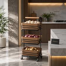3-Tier Metal Rolling Storage Cart with Fabric Baskets