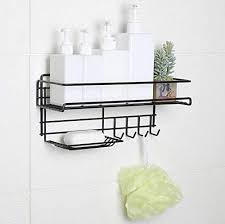 Wall-Mounted Bathroom Shelf with Hooks and Soap Dish