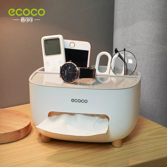 Multipurpose Desktop Tissue Box Organizer with Storage Tray
